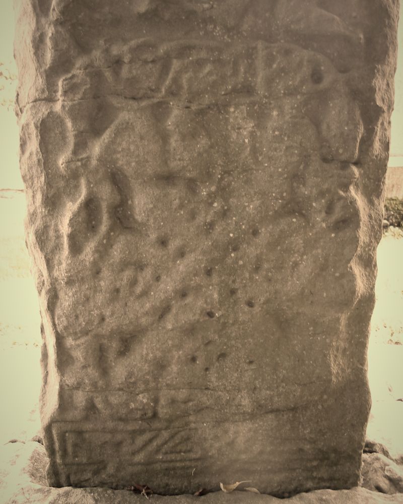 Carved panels on the shaft of the West Cross in Kells, close up